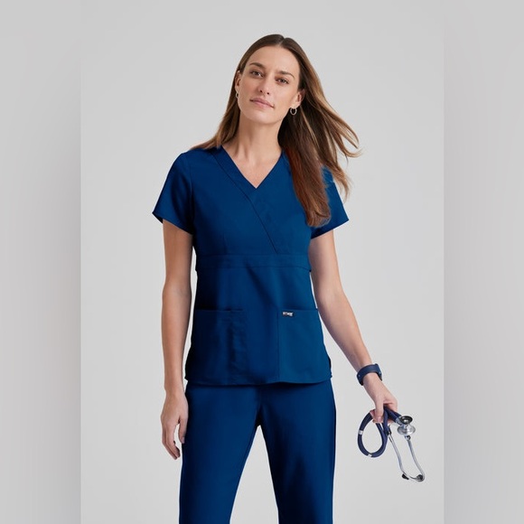 Grey's Anatomy Tops - Grey's Anatomy by Barco Women’s Riley 3-Pocket Mock Wrap V-Neck Scrub Top
